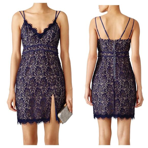 StyleStalker Dress Blue Lace Mini Party Cocktail Sleeveless Floral V Neck Navy S - Picture 1 of 12